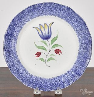 Blue spatter tulip plate