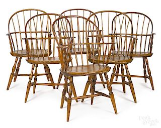 Set of six New England sackback Windsor chairs