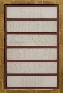 SET OF SIX ITALIAN NEOCLASSICAL STYLE COMPOSITION INTAGLIO FRIEZE PANELS, AFTER THE ANTIQUE