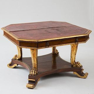 GEORGE IV MAHOGANY AND PARCEL-GILT CENTER LIBRARY TABLE