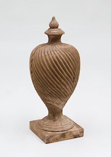 NEOCLASSICAL STYLE LARGE CARVED SPIRAL TWIST WOOD COVERED URN
