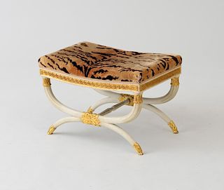 REGENCY STYLE PAINTED AND PARCEL-GILT STOOL