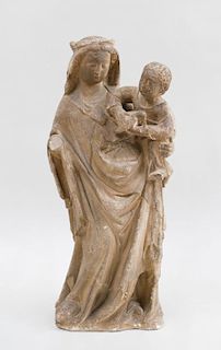FRENCH LIMESTONE GROUP OF THE VIRGIN MARY AND CHILD