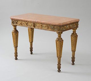 ITALIAN NEOCLASSICAL PAINTED AND PARCEL-GILT CONSOLE TABLE