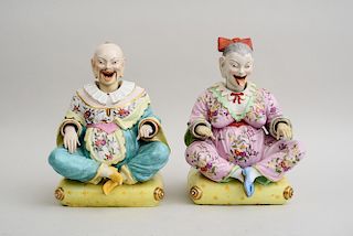 PAIR OF CONTINENTAL PORCELAIN CHINOISERIE NODDING-HEAD FIGURES