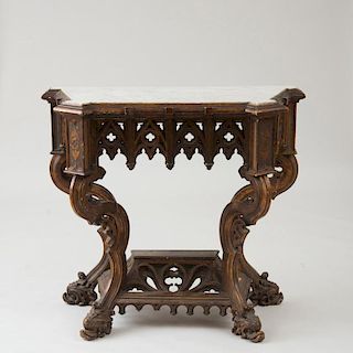 CONTINENTAL NEO-GOTHIC GILTWOOD CONSOLE TABLE