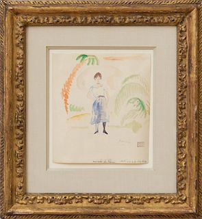 JULES PASCIN (1885-1930): STANDING WOMAN WITH PALM TREES