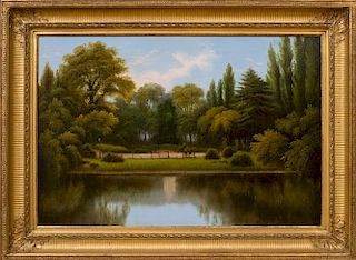 AMERICAN SCHOOL: LANDSCAPE WITH PARK BENCH