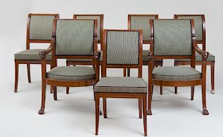 ASSEMBLED SET OF TEN EMPIRE CARVED MAHOGANY DINING CHAIRS