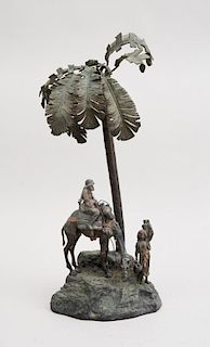 AUSTRIAN COLD-PAINTED METAL CAMEL GROUP, MOUNTED AS A LAMP