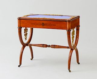 CHARLES X ORMOLU-MOUNTED AMARANTHE AND LEMONWOOD MARQUETRY AND OPALINE GLASS TABLE