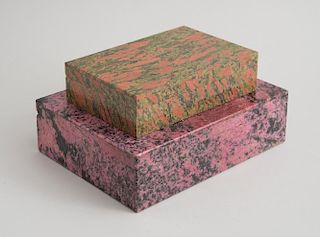 RHODONITE CIGARETTE BOX AND A RUBY ZOISITE BOX, WITH BLACK MARBLE LINING