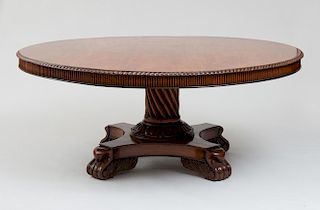 REGENCY STYLE CARVED MAHOGANY CENTER TABLE, IN THE ANGLO-INDIAN TASTE