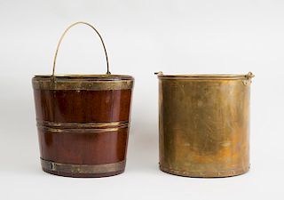 GEORGE III BRASS-BANDED MAHOGANY OVAL PEAT PAIL