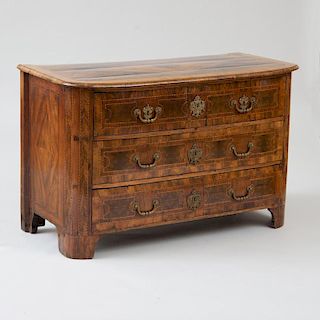 RÉGENCE BRONZE-MOUNTED KINGWOOD, TULIPWOOD AND OYSTER VENEER PARQUETRY COMMODE, POSSIBLY FLEMISH
