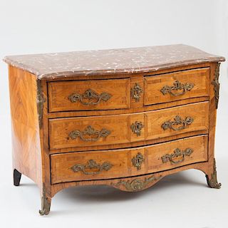 RÈGENCE BRONZE-MOUNTED TULIPWOOD AND KINGWOOD PARQUETRY COMMODE