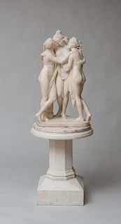 CONTINENTAL ALABASTER STATUE OF THE THREE GRACES, AFTER ANTONIO CANOVA