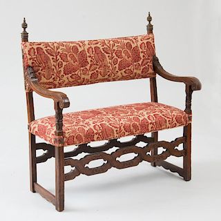 CONTINENTAL CARVED WALNUT HALL BENCH