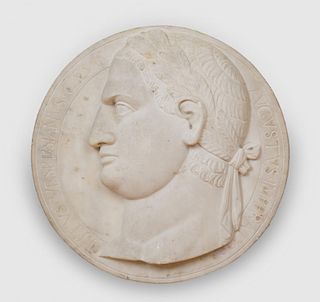 RELIEF CARVED MARBLE RONDEL OF TITUS VESPASIAN CAESAR, AFTER THE ANTIQUE