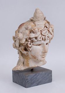 CARVED MARBLE BUST OF ANTINOUS, AFTER THE ANTIQUE