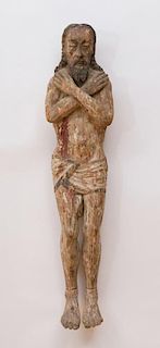 CARVED AND PAINTED WOOD FIGURE OF THE DEAD CHRIST