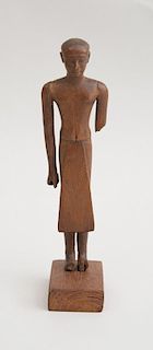 RARE EGYPTIAN CARVED WOOD FIGURE OF A PRIEST