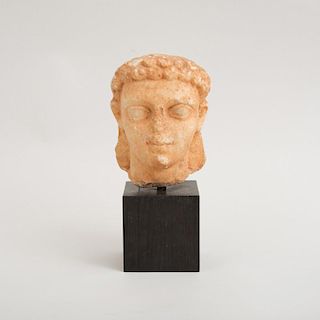 GREEK CARVED MARBLE HEAD OF A YOUTH