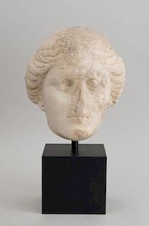 GREEK CARVED MARBLE HEAD OF A GODDESS