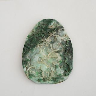 CHINESE JADEITE RELIEF CARVED OVOID PLAQUE