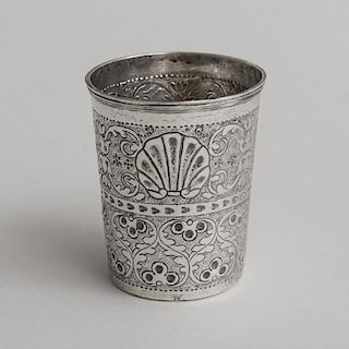 RUSSIAN ENGRAVED SILVER WINE TUMBLER