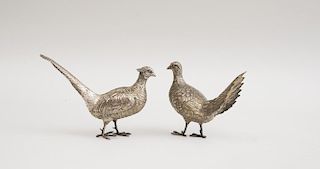 PAIR OF ITALIAN SILVER PHEASANT-FORM SALT AND PEPPER SHAKERS