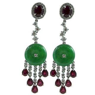 Jade, Ruby & Diamond Earrings.