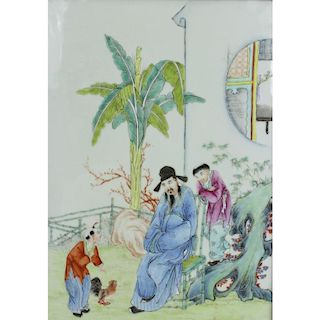 CHINESE, FAMILLE ROSE, HAND-PAINTED, TILE