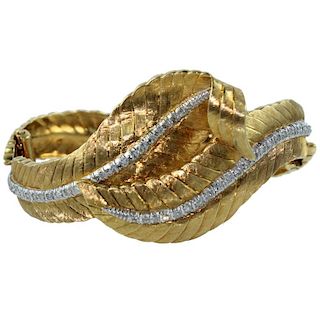 Mario Buccellati Style Diamond Bangle Bracelet.