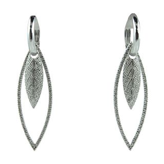Pair 18K Leaf Design Diamond Earrings