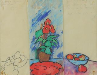 Signed Mos 84 still life work on paper