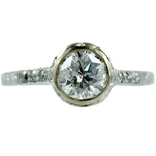 Art Deco Platinum RBC 1.01 G/I1 Engagement Ring.