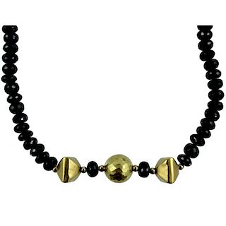 Onyx & 18 Karat Hammered Ball Necklace.