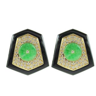 Jade, Onyx & Diamond Earrings.