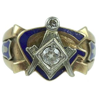 10K Mens Diamond Masonic Ring.