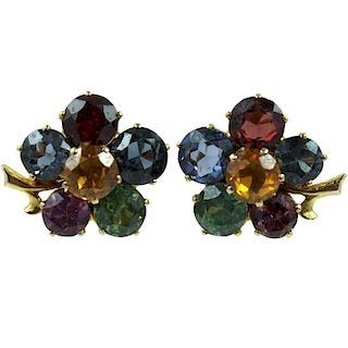 Cute 14K Colored Stone Flower Earrings.