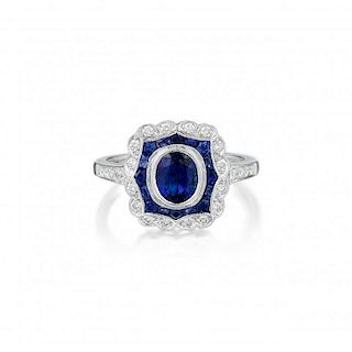 A 14K White Gold Sapphire and Diamond Ring