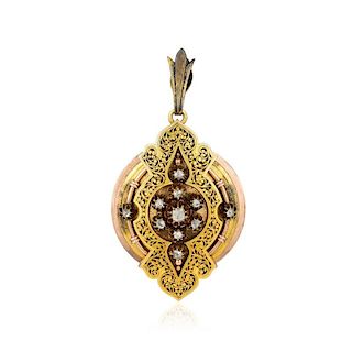 Victorian 10K Gold and Diamond Pendant Locket/Brooch