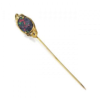 A 14K Gold Black Opal Stick Pin