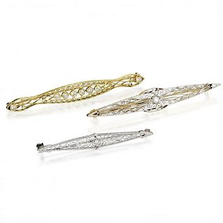 A Group of 14K Gold Antique Diamond Pins
