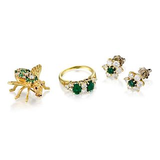 A Group of 18K Gold Emerald Jewelry