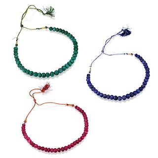 A Group of Emerald Sapphire and Ruby Necklaces