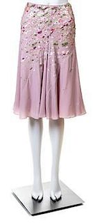 A Nina Ricci Pink Silk Floral Beaded Skirt, Size 4.