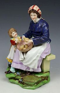 Antique E&A Muller figurine "Woman and Child Peeling Potatoes"