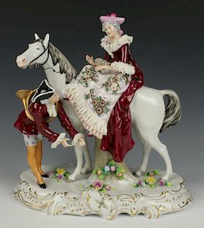 Sitzendorf figurine "Lady on horse with Gentleman"